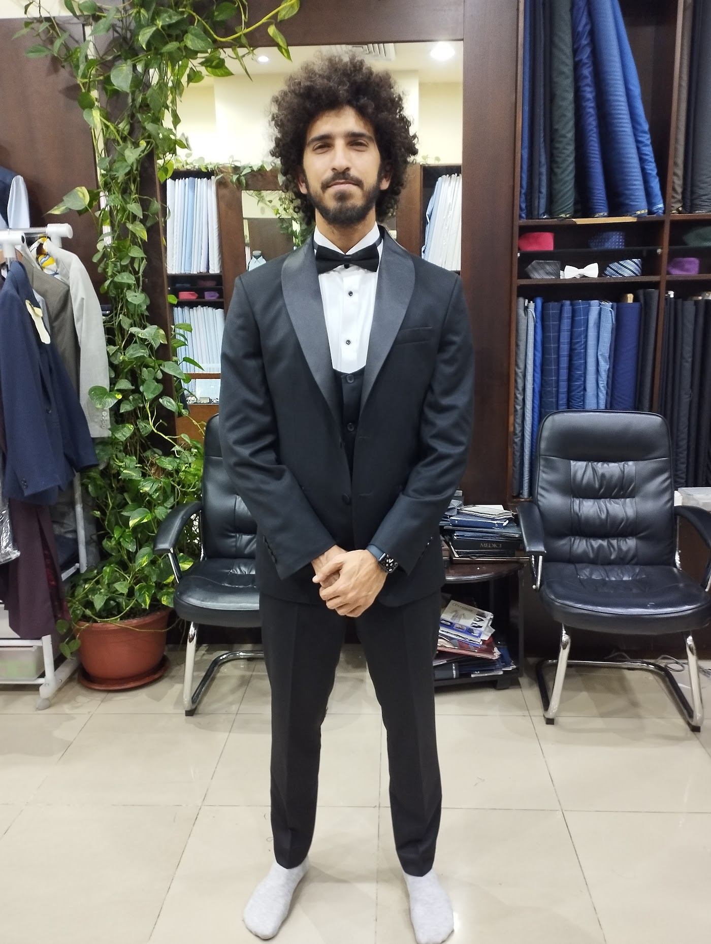 Client in a Victroy tuxedo